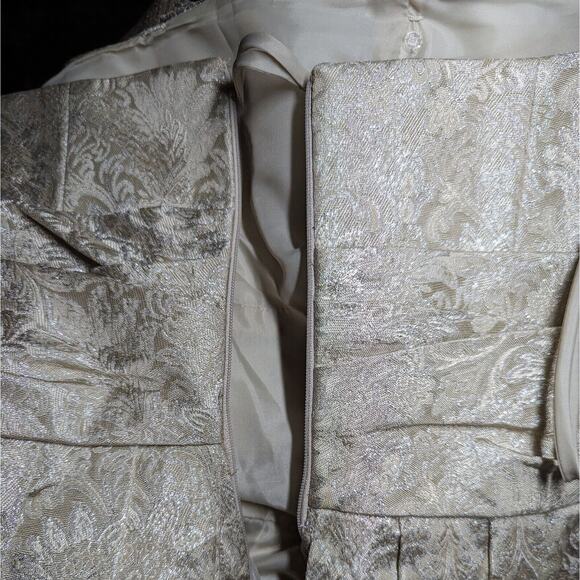 Priscilla Of Boston Dress Women Sz 12 Gold On Gold Semi-Formal Jacquard Pleated - Picture 13 of 15